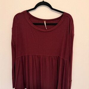 Free People Deep Red Long Sleeve Tee